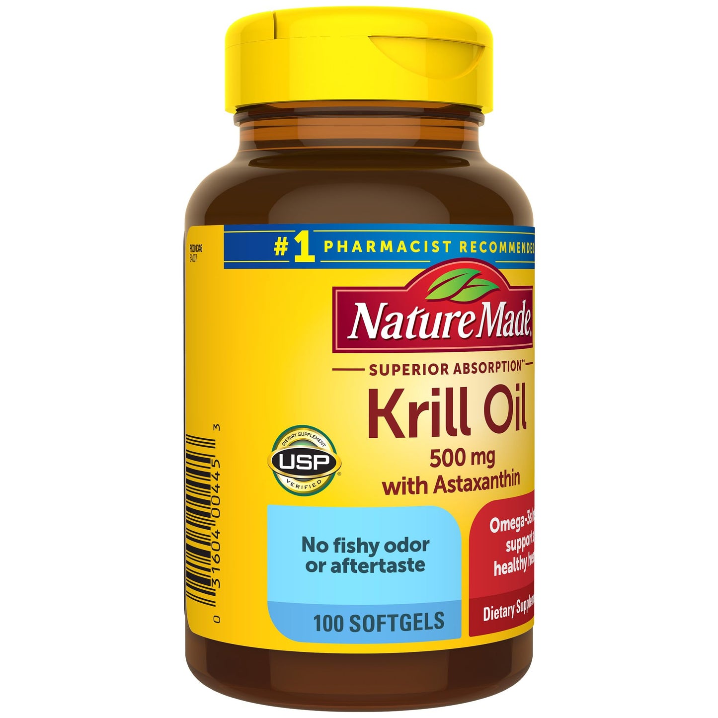 Nature Made Superior Absorption Krill Oil 500mg with Astaxanthin and Phospholipids, Omega 3s for Heart Health Support, 100 Softgels, 100 Day Supply