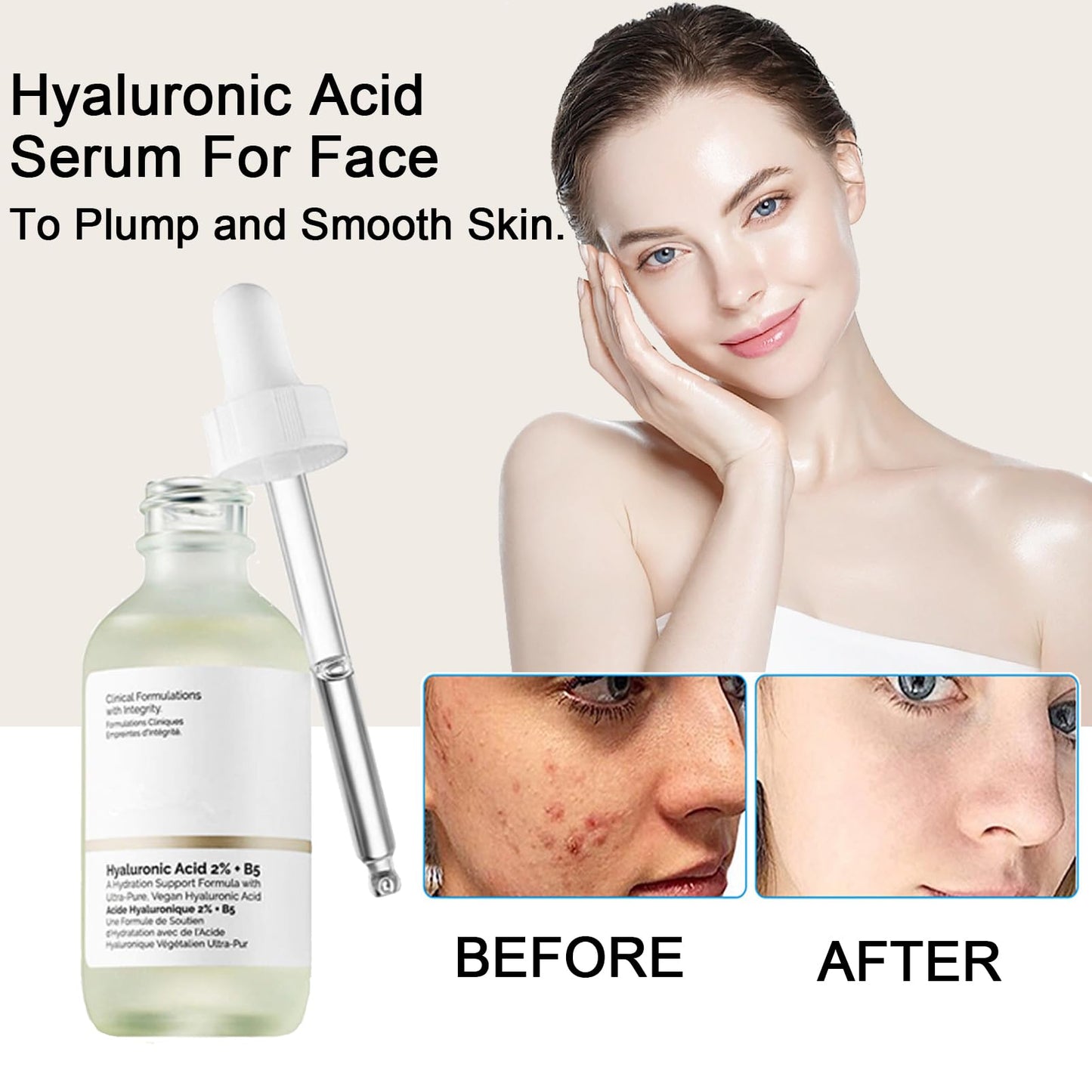 Hyaluronic Acid 2% + B5,Face Moisturiser, Hyaluronic Acid Serum For Face Hydrated, Hyaluronic Acid Face Serum for Women Plump And Smooth Skin, Hyluronic Acid Serum For Face Anti Aging, Skin Care