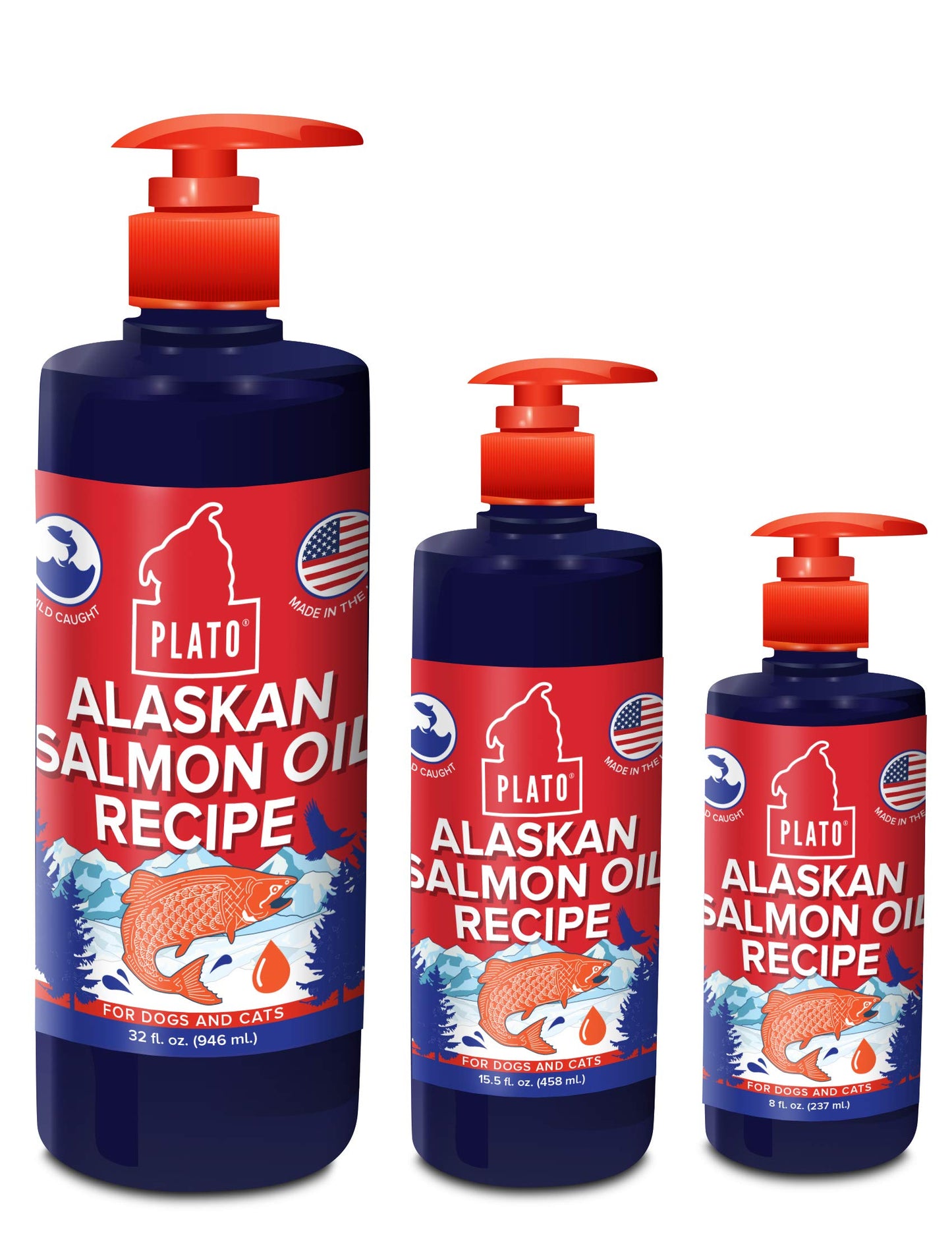 PLATO Wild Alaskan Salmon Oil Kibble Topper - Boost Dog Food with Omega 3 & 6 Fatty Acids - For Healthy Skin & Coat - 8 ounces