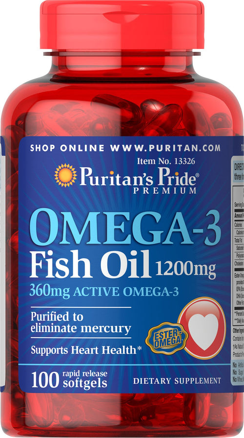 Puritan's Pride Omega-3 Fish Oil, 1200 mg, Supports Heart Health and Healthy Circulation, 100 Count