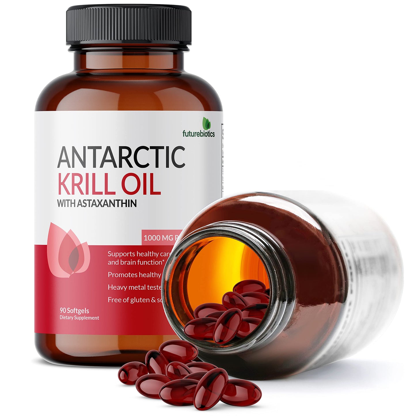 Futurebiotics Antarctic Krill Oil 1000mg with Omega-3s EPA, DHA, Astaxanthin and Phospholipids - Premium Krill Oil Heavy Metal Tested, Non GMO – 90 Softgels (45 Servings)