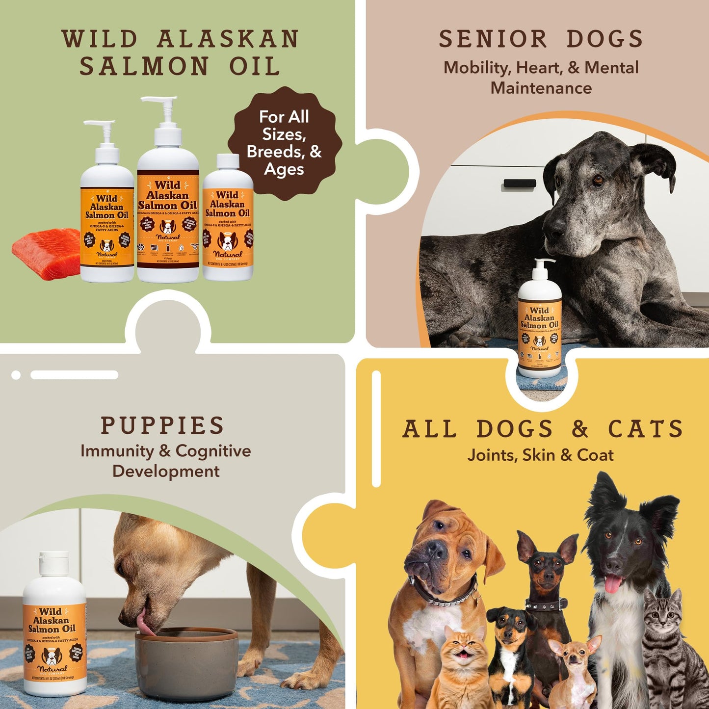 Natural Dog Company Pure Wild Alaskan Salmon Oil for Dogs (16oz) Skin & Coat Supplement for Dogs, Dog Oil for Food with Essential Fatty Acids, Fish Oil Pump for Dogs, Omega 3 Fish Oil for Dogs