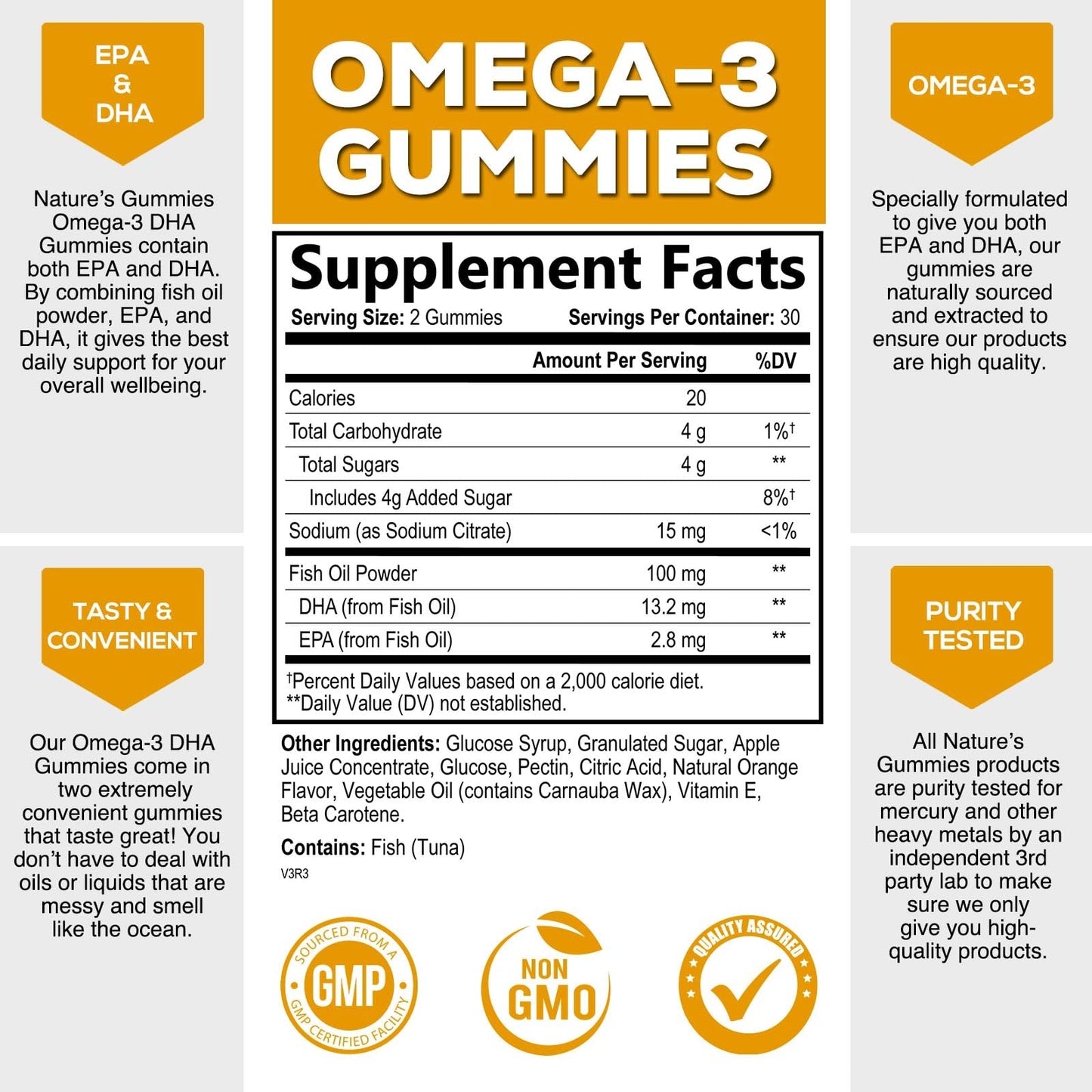 Omega 3 Fish Oil Gummies, Extra Strength Omega Fish Oil Supplement, High Absorption for Joint, Heart & Brain Support, Nature's Heart Healthy Omega 3s DHA EPA Gummy Vitamin, Orange Flavor - 60 Gummies
