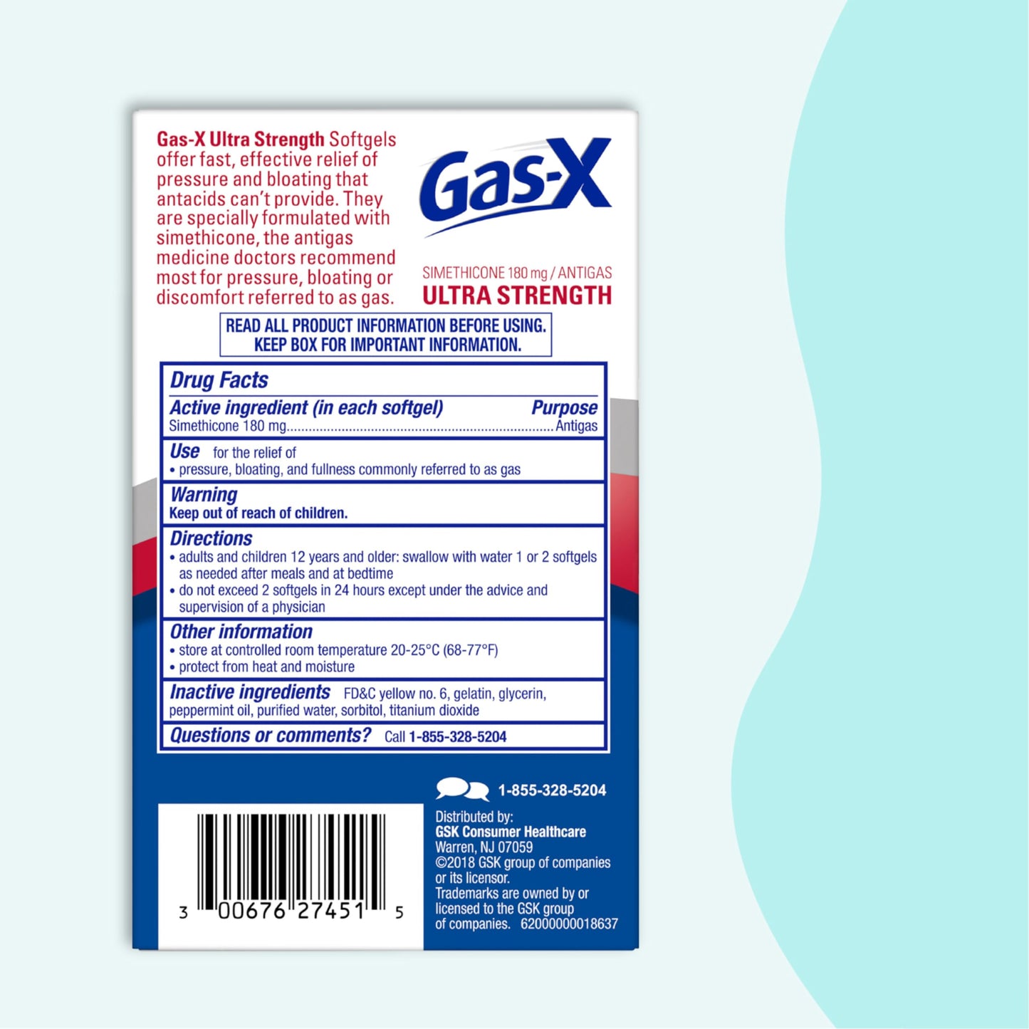 Gas-X Ultra Strength Gas Relief Softgels with Simethicone 180 mg for Bloating Relief - 50 Count