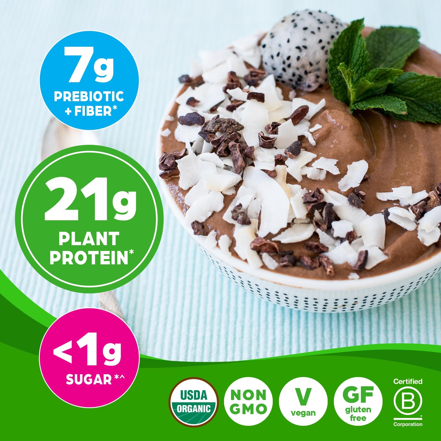 Orgain Organic Vegan Protein Powder, Creamy Chocolate Fudge - 21g Plant Protein, 6g Prebiotic Fiber, Low Net Carb, No Lactose Ingredients, No Added Sugar, Non-GMO, For Shakes & Smoothies, 2.03 lb