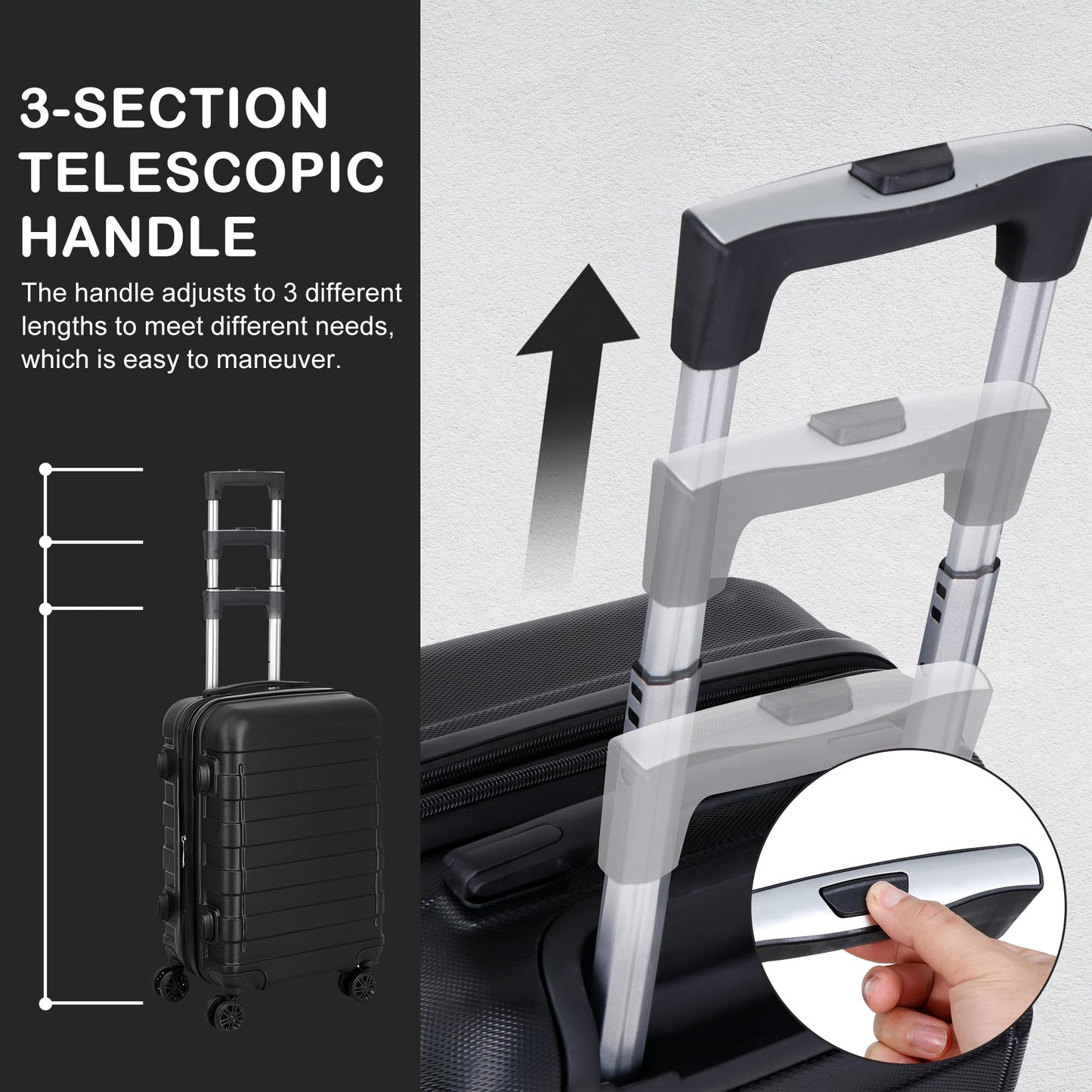 SUPER DEAL 21 Inch Spinner Carry On Luggage Hardside Expandable Suitcase with Wheels, Height Adjustable Handle and Side Feet Lightweight Waterproof for Business Trips Travel, Black