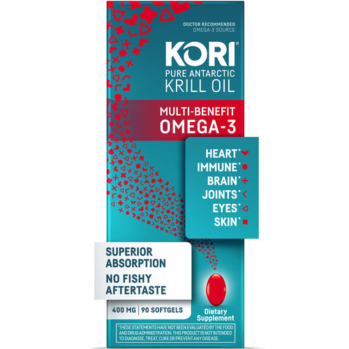Kori Krill Antarctic Krill Oil Omega 3 Supplement, EPA & DHA, Krill Oil Supplements with Superior Absorption vs. Fish Oil, 400 mg, 90 softgels