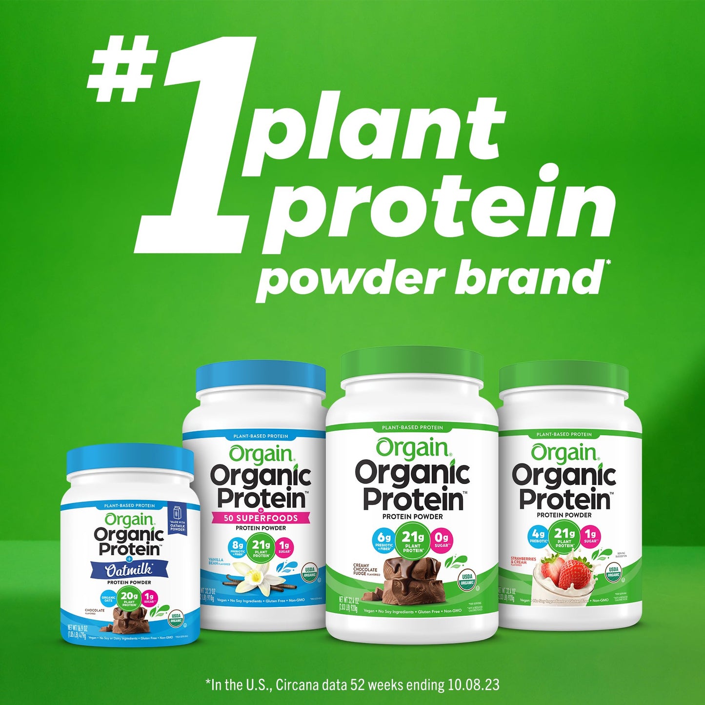 Orgain Organic Vegan Protein Powder, Creamy Chocolate Fudge - 21g Plant Protein, 6g Prebiotic Fiber, Low Net Carb, No Lactose Ingredients, No Added Sugar, Non-GMO, For Shakes & Smoothies, 2.03 lb