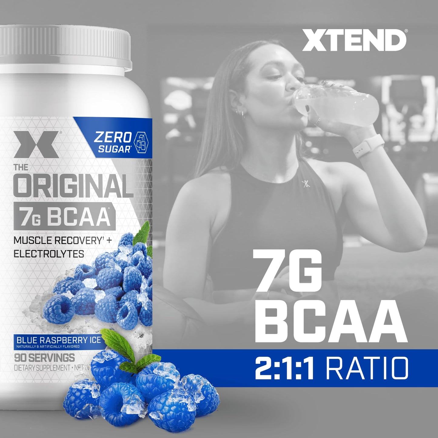 XTEND Original BCAA Powder Blue Raspberry Ice | Sugar Free Post Workout Muscle Recovery Drink with Amino Acids | 7g BCAAs for Men & Women | 90 Servings