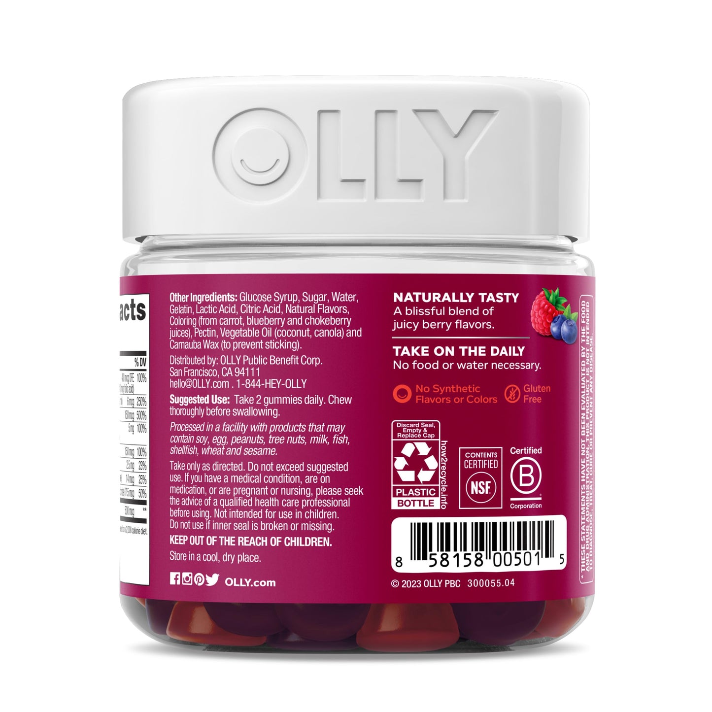 OLLY Women's Multivitamin Gummy, Vitamins A, D, C, E, Biotin, Folic Acid, Adult Chewable Vitamin, Berry Flavor, 45 Day Supply - 90 Count (Packaging May Vary)