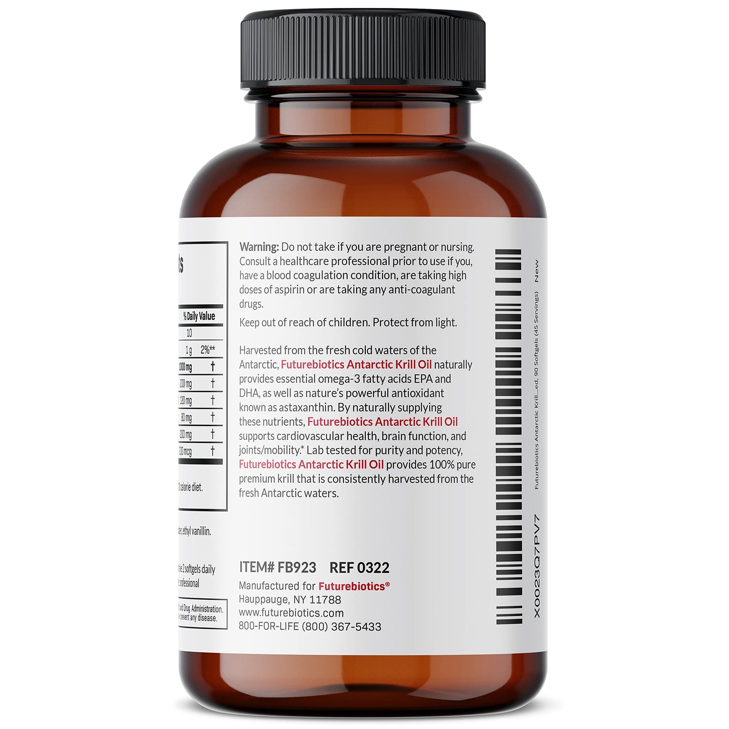 Futurebiotics Antarctic Krill Oil 1000mg with Omega-3s EPA, DHA, Astaxanthin and Phospholipids - Premium Krill Oil Heavy Metal Tested, Non GMO – 90 Softgels (45 Servings)