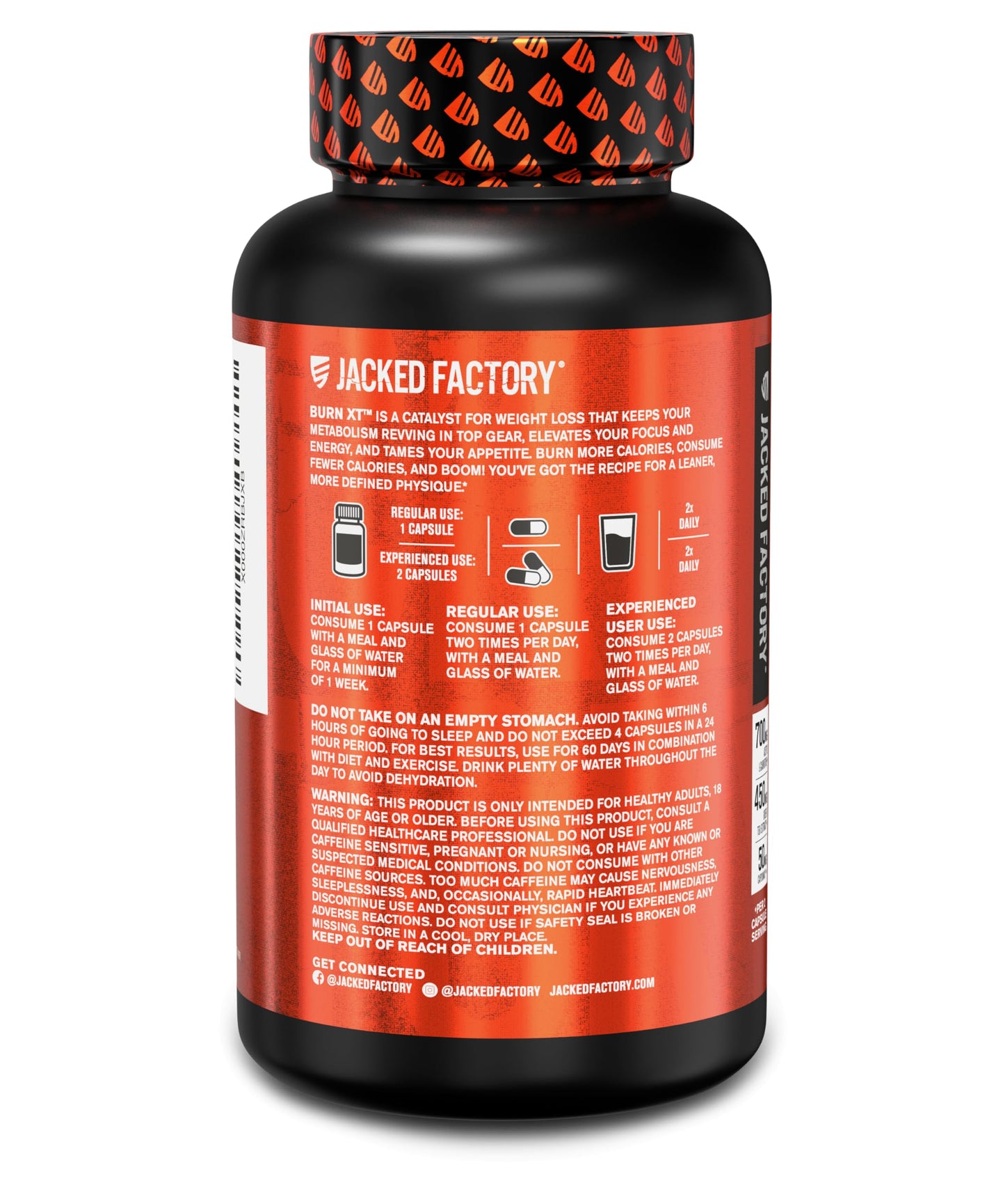 Jacked Factory Burn-XT Clinically Studied Fat Burner & Weight Loss Supplement - Appetite Suppressant & Energy Booster - with Acetyl L-Carnitine, Green Tea Extract and More - 60 Natural Diet Pills
