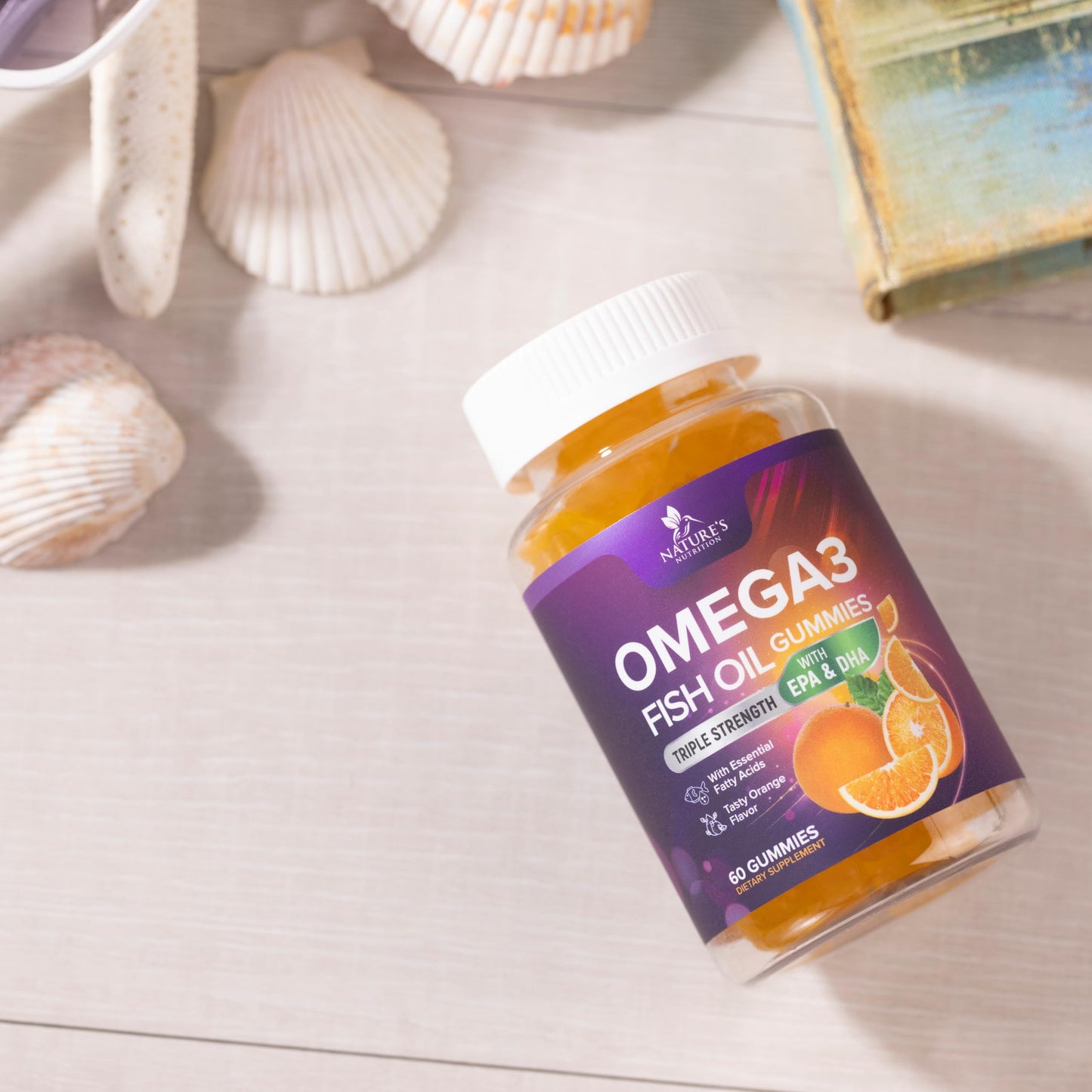 Omega 3 Gummies for Adults, Omega-3 Fish Oil Gummies for Heart Support, Omega 3 Supplement High Absorption DHA & EPA, Joint & Brain Support, Nature's Fish Oil Omega 3 Gummies Vitamins - 60 Gummies