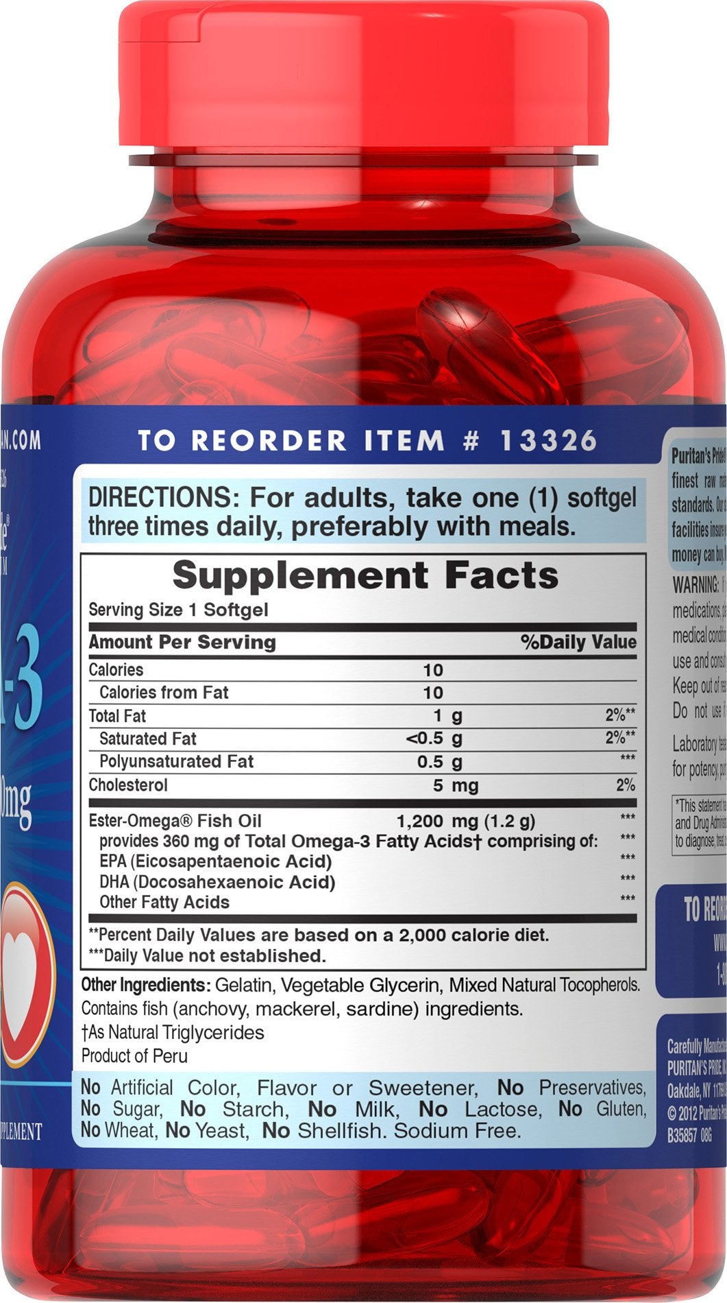 Puritan's Pride Omega-3 Fish Oil, 1200 mg, Supports Heart Health and Healthy Circulation, 100 Count
