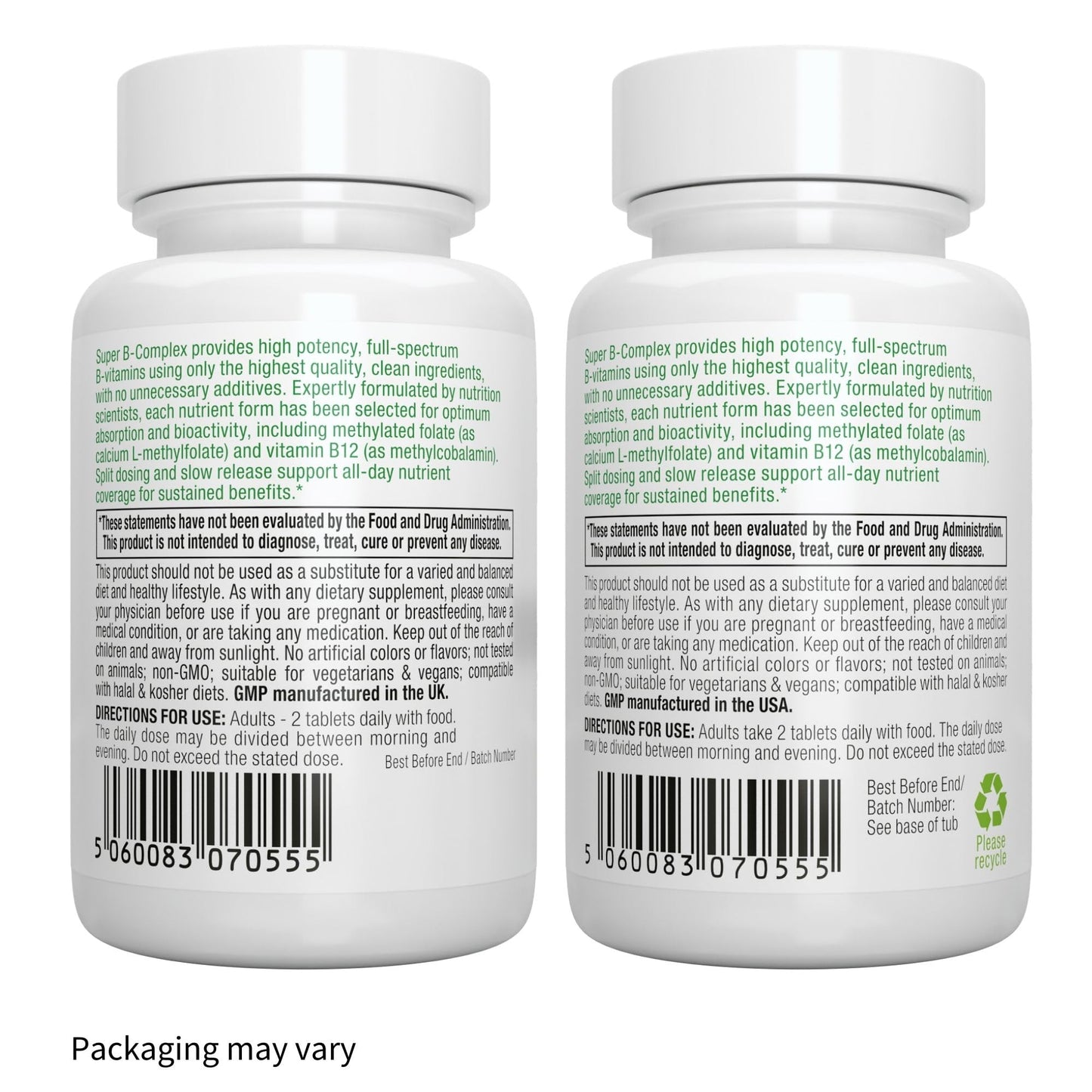 Super B-Complex – Methylated Sustained Release Clean Label B Complex with Methylfolate, Boosted B12 Methylcobalamin, Vegan, Lab Verified, 60 Small Tablets, by Igennus
