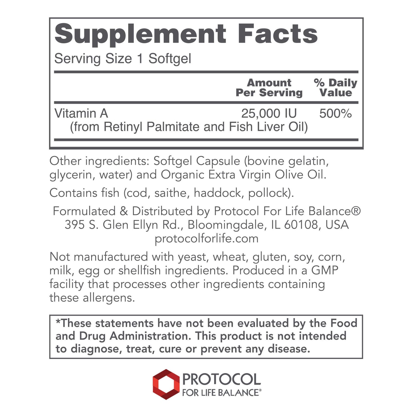 Protocol Vitamin A 25,000 IU - Eye, Retina, and Immune Health - 100 Softgels