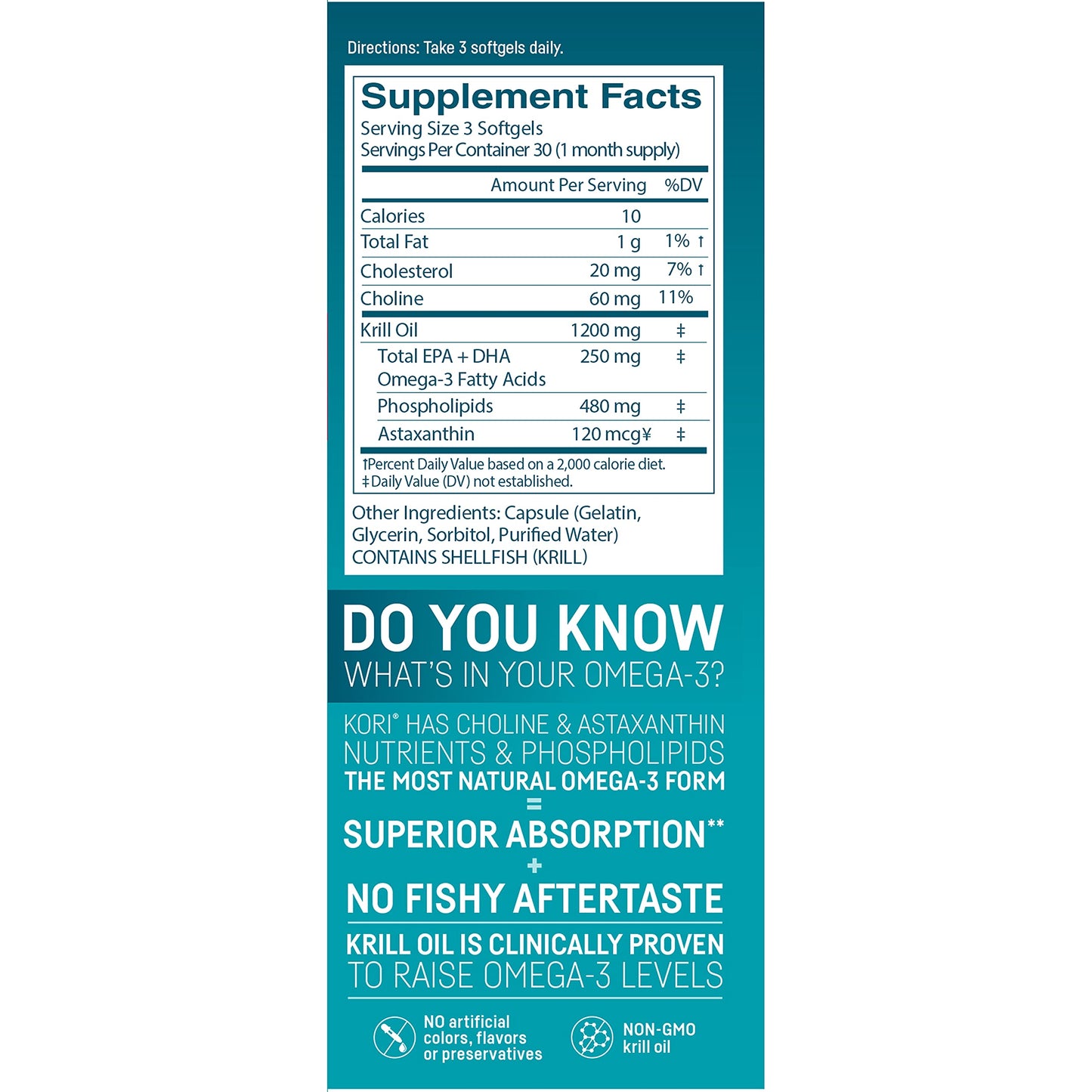 Kori Krill Antarctic Krill Oil Omega 3 Supplement, EPA & DHA, Krill Oil Supplements with Superior Absorption vs. Fish Oil, 400 mg, 90 softgels