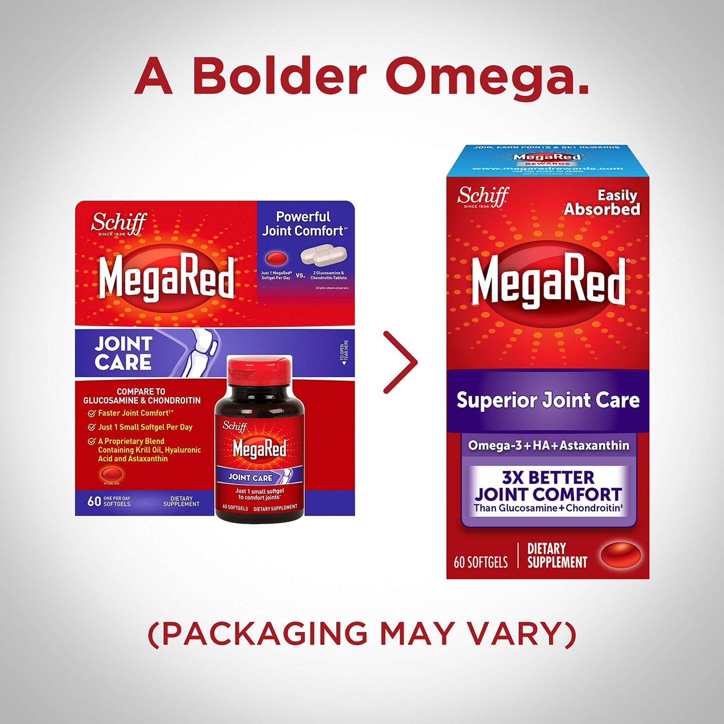 MegaRed Omega-3 Krill Oil and Joint Supplement Joint Care 60 softgels - EPA/DHA Fatty acids, Antioxidants, Hyaluronic Acid, No Fishy Burp Aftertaste as with Fish Oil