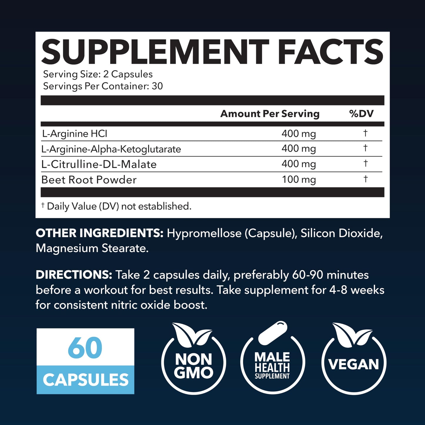 L-Arginine Capsules for Active Males - 60 Count, Non-GMO, 1200mg Blend of L Arginine and L Citrulline - Arginine Supplement for Enhanced Performance - L Arginine 1000mg for Muscle Support