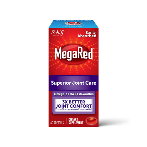 MegaRed Omega-3 Krill Oil and Joint Supplement Joint Care 60 softgels - EPA/DHA Fatty acids, Antioxidants, Hyaluronic Acid, No Fishy Burp Aftertaste as with Fish Oil