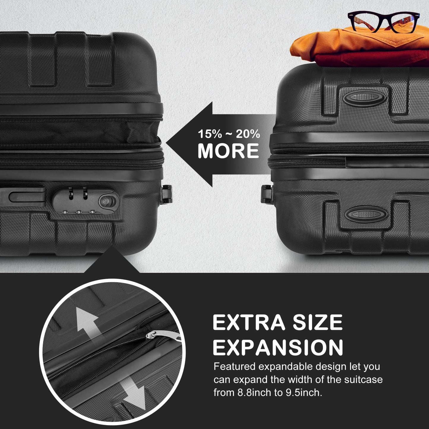 SUPER DEAL 21 Inch Spinner Carry On Luggage Hardside Expandable Suitcase with Wheels, Height Adjustable Handle and Side Feet Lightweight Waterproof for Business Trips Travel, Black
