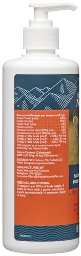 Alaska Naturals Wild Alaskan Salmon Fish Oil for Dogs Skin and Coat – EPA + DHA Omega 3 Oil - Fatty Acids Dog Supplements - Fur Coat and Brain Health - Natural Liquid Food Topper – 15.5 oz. Pump