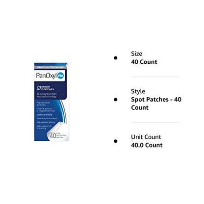 PanOxyl PM Overnight Spot Patches, Advanced Hydrocolloid Healing Technology, Fragrance Free, 40 Count