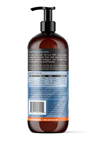 Pure Wild Caught Icelandic Cod Liver Oil 16oz Highest Purity, Highest Omega 3 1150mg/tsp, High EPA/DHA, Vitamin A & D - Reduces Itching, Healthy Skin & Coat, Mobility, BPA-Free, Pump incl.