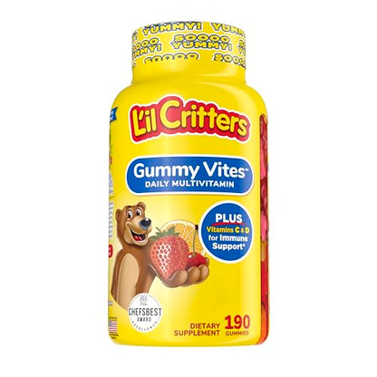 L’il Critters Gummy Vites Daily Gummy Multivitamin for Kids, Vitamin C, D3 for Immune Support Cherry, Strawberry, Orange, Pineapple and Blueberry Flavors, 190 Gummies