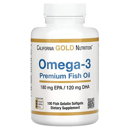 California Gold Nutrition Omega-3 Premium Fish Oil, Concentrated Formula with EPA & DHA, Support for Optimal Lipid Profile & Immune System, Gluten Free, Non-GMO, 100 Fish Gelatin Softgels