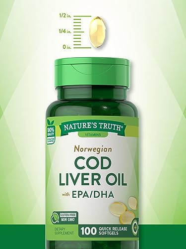 Norwegian Cod Liver Oil | 100 Softgels | with EPA & DHA | Non-GMO, Gluten Free Supplement | by Nature's Truth