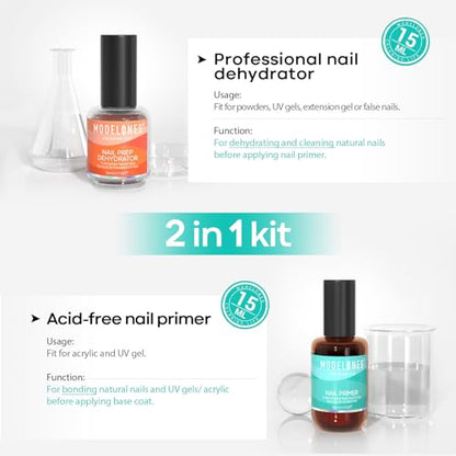 modelones Nail Dehydrator and Primer, Acid Free Natural Nail Prep Dehydrate & Bond Primer Kit, Acrylic Nail Supplies Primer Nail Tech Must Haves Set
