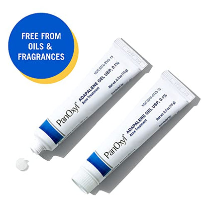 PanOxyl Adapalene 0.1% Leave-On Gel, 30 Day Supply, Retinoid Gel Acne Treatment, Acne Prone Skin, Oil Free, Fragrance Free, 0.5 oz