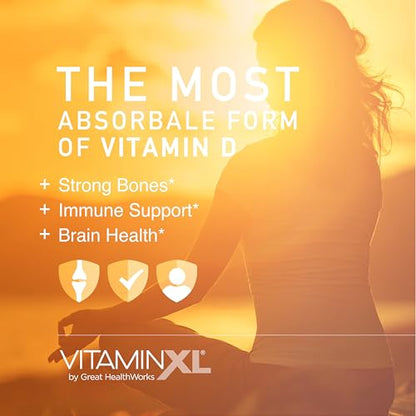 OmegaXL VitaminXL D3 High Potency Daily Vitamin D 5000 IU 125mcg Immune Support Supplement - Promotes Healthy Muscle Function & Strong Bones - Non-GMO, Gluten-Free - 30 Softgels
