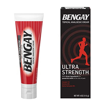 Bengay Ultra Strength Topical Pain Relief Cream, Non-Greasy Topical Analgesic for Minor Arthritis, Muscle, Joint, and Back Pain, Camphor, Menthol & Methyl Salicylate, 4 oz