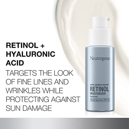 Neutrogena Retinol Face Moisturizer, Rapid Wrinkle Repair with SPF 30 Sunscreen, Daily Anti-Aging Face Cream with Retinol & Hyaluronic Acid to Fight Fine Lines, Wrinkles, & Dark Spots, 1 fl. oz