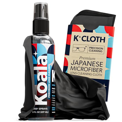 Koala Eyeglass Lens Cleaner Spray Kit | (1x) Glasses Cleaner Bottle + (1x) Microfiber Cloth | Alcohol Free Eyeglasses, Screen, and Camera Cleaning Kit | Made in USA (2 Piece Set)