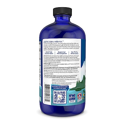 Nordic Naturals Arctic Cod Liver Oil, Orange - 16 oz - 1060 mg Total Omega-3s with EPA & DHA - Heart & Brain Health, Healthy Immunity, Overall Wellness - Non-GMO - 96 Servings