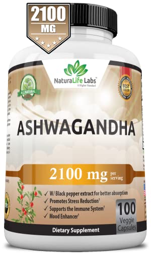 Organic Ashwagandha 2,100 mg - 100 Vegan Capsules Pure Organic Ashwagandha Powder and Root Extract - Stress Relief, Mood Enhancer