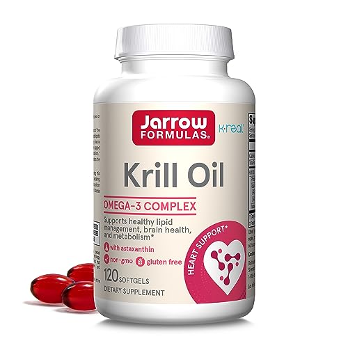 Jarrow Formulas Krill Oil - Phospholipid Omega-3 Complex with Astaxanthin - 120 Softgels - 60 Servings - Supports Lipid Management, Metabolism, Brain & Heart Health - EPA & DHA - Gluten Free - Non-GMO