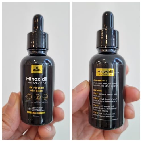 Beaueli 5% Minoxidil for Women Hair Growth Kit, Minoxidil for Men Beard Growth Kit, Hair Regrowth for Men, Hair Growth Serum, Hair Loss Treatments for Women and Men 30 ML, Black