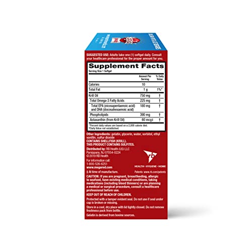 MegaRed Ultra Strength Krill Oil Omega 3 Supplement, 750mg Krill Oil – EPA & DHA & Antioxidant Astaxanthin for Heart Health, 80 Softgels, No Fish Oil Aftertaste