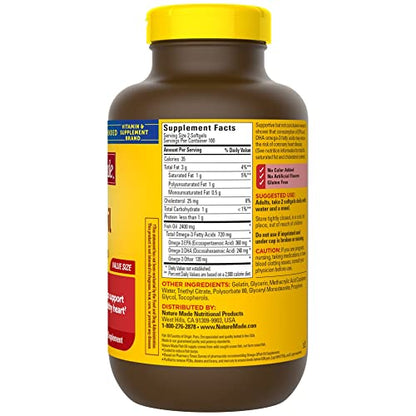 Nature Made Burp Less Omega 3 Fish Oil Softgels - 1200 mg Omega 3 Supplement for Heart Health, 200 Softgels, 100 Day Supply