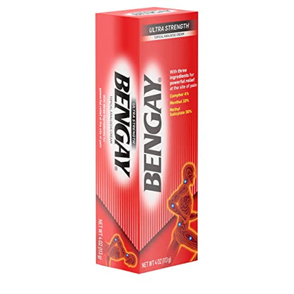 Bengay Ultra Strength Topical Pain Relief Cream, Non-Greasy Topical Analgesic for Minor Arthritis, Muscle, Joint, and Back Pain, Camphor, Menthol & Methyl Salicylate, 4 oz