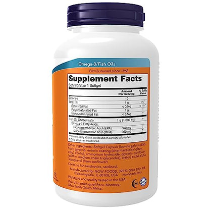 NOW Supplements, Ultra Omega-3 Molecularly Distilled and Enteric Coated, 180 Softgels