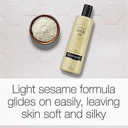 Neutrogena Body Oil Light Sesame Formula, Dry Skin Moisturizer & Hydrating Body Massage Oil, for Radiant & Healthy Looking Glow, Nourishing Bath Oil for Sheer Moisture, 8.5 fl. oz
