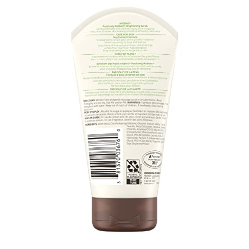 Aveeno Positively Radiant Skin Brightening Exfoliating Daily Facial Scrub, Moisture-Rich Soy Extract, helps improve skin tone & texture, Oil-& Soap-Free, Hypoallergenic, 5 oz