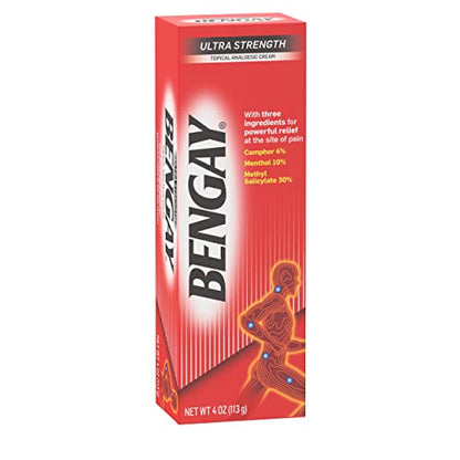 Bengay Ultra Strength Topical Pain Relief Cream, Non-Greasy Topical Analgesic for Minor Arthritis, Muscle, Joint, and Back Pain, Camphor, Menthol & Methyl Salicylate, 4 oz