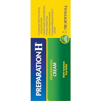 Preparation H Hemorrhoid Symptom Treatment Cream (0.9 Ounce Tube), Maximum Strength Multi-Symptom Pain Relief with Aloe