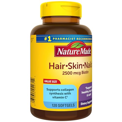 Nature Made Hair Skin and Nails with Biotin 2500 mcg, Dietary Supplement For Healthy Hair Skin and Nails Support, 120 Softgels, 120 Day Supply